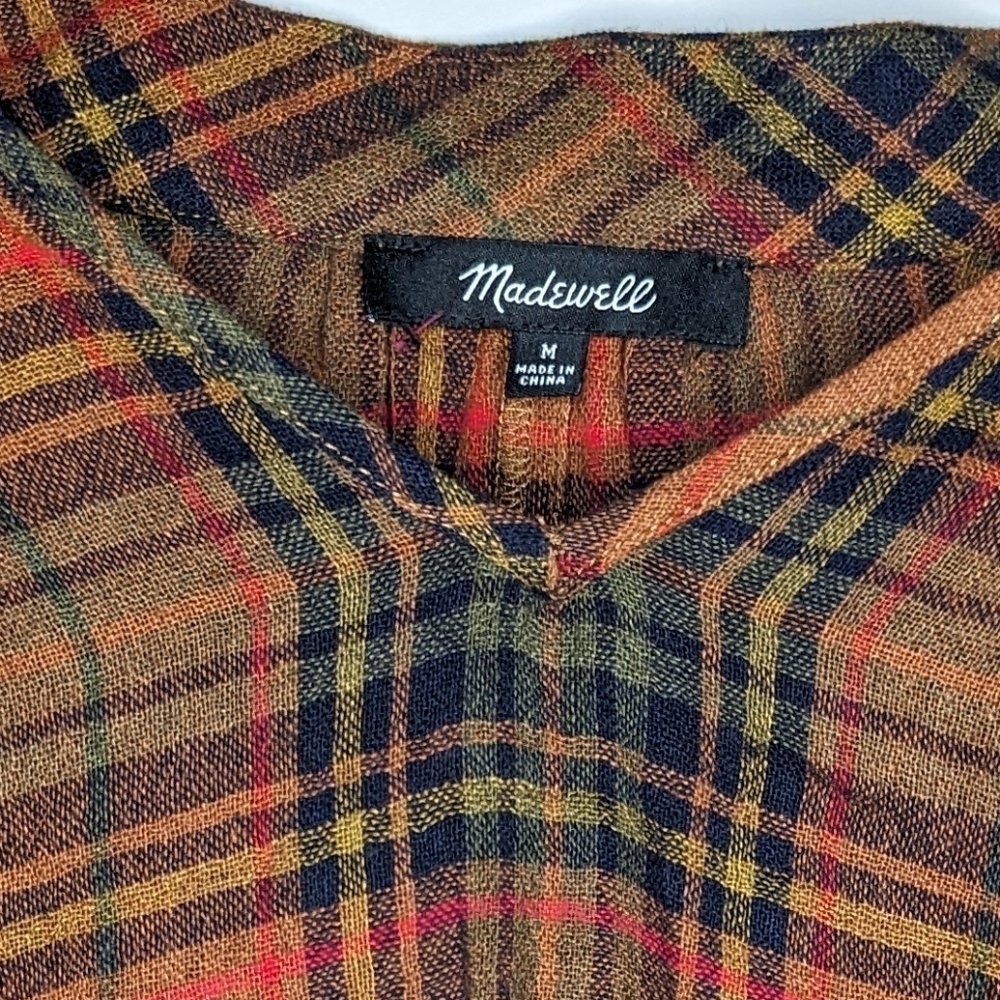 Madewell woman's blouse top brown rust plaid size medium - Picture 4 of 4